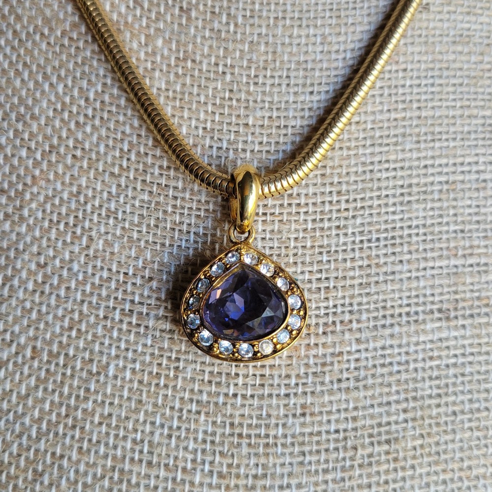 Nolan Miller amethyst purple teardrop pendant necklace vintage 90s glam‎
